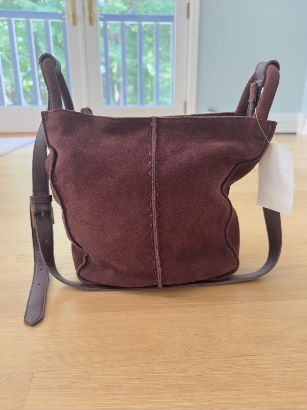 The Sak NWT Chocolate Brown Suede Leather Whipstitch Shoulder Bag NWT